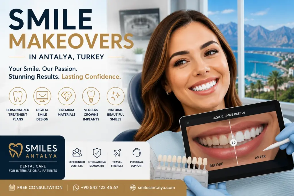 Patient showing smile makeover results in Antalya Turkey